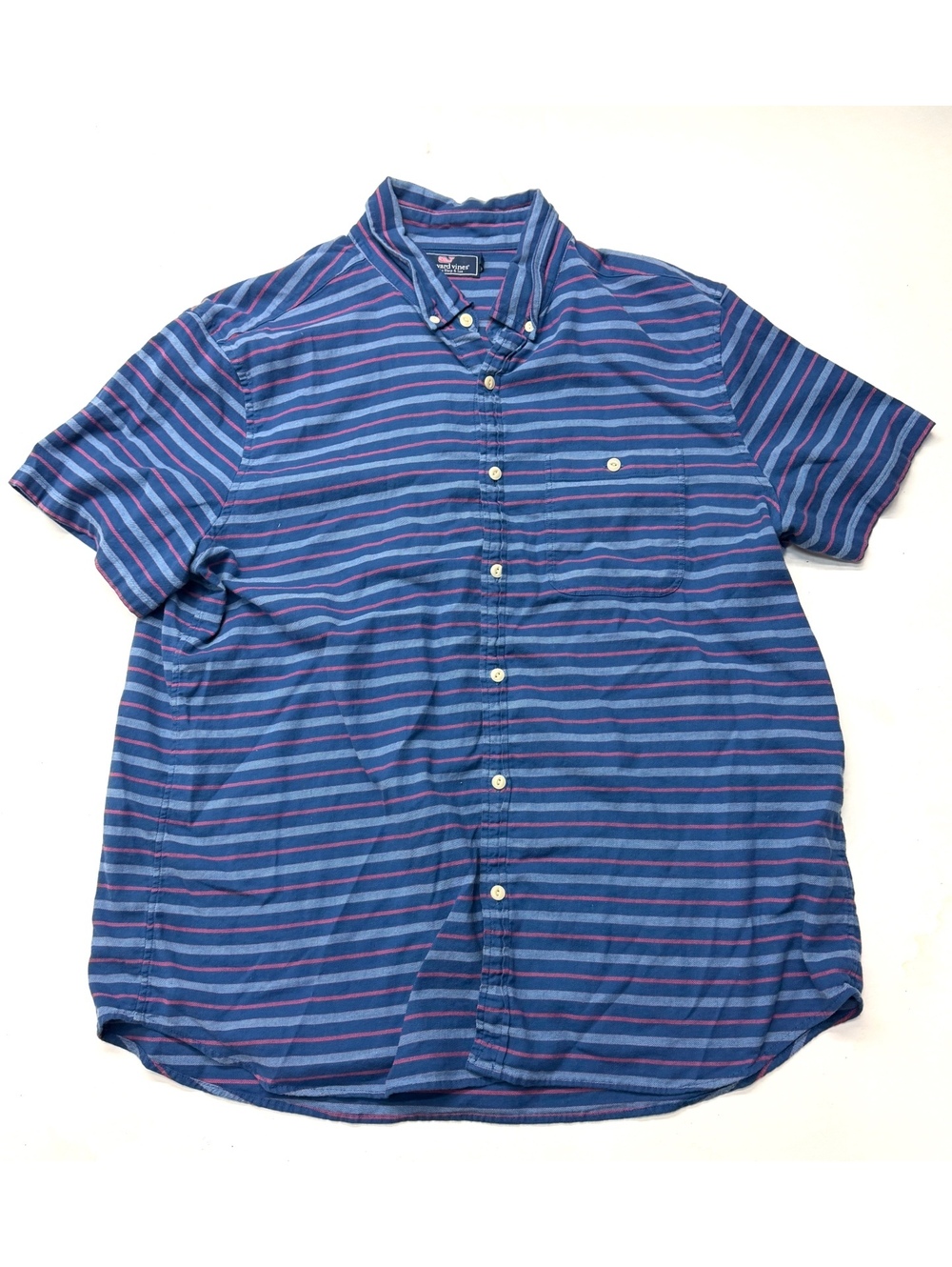 Vineyard Vines blue striped short sleeve button front shirt XL